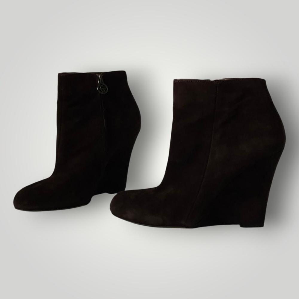 Sam Edelman Wilma Brown Suede Leather Wedge Ankle Boots Women’s 9.5M Side Zip